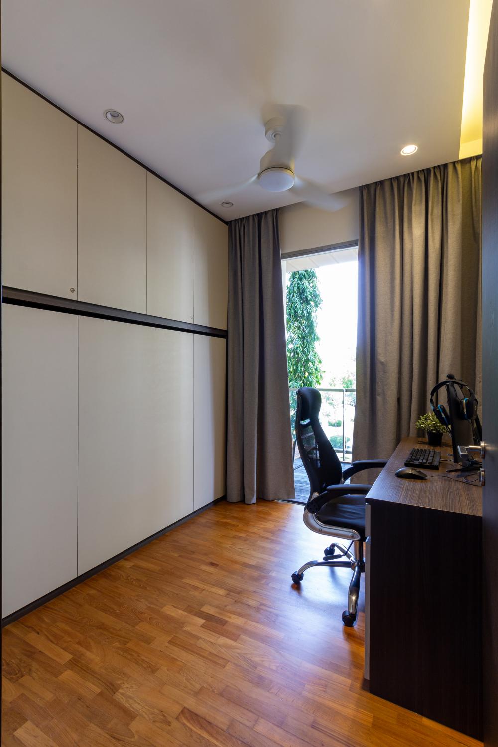 Modern Bedroom with Bookshelf and Wardrobe