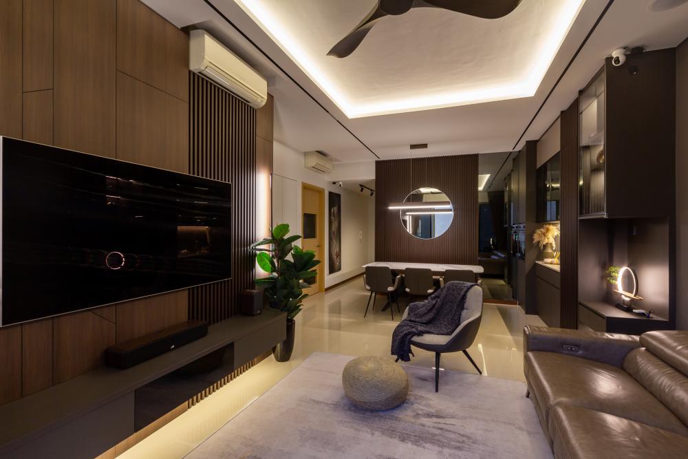Modern Living Room with Marble Floor and TV Console