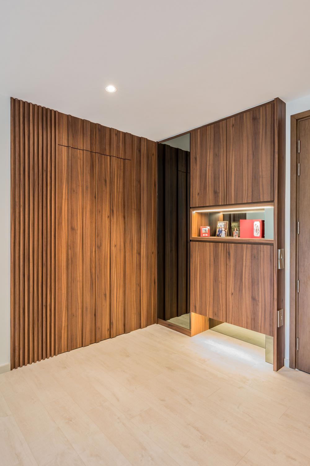 Transitional Foyer with Downlights and Shoe Cabinets
