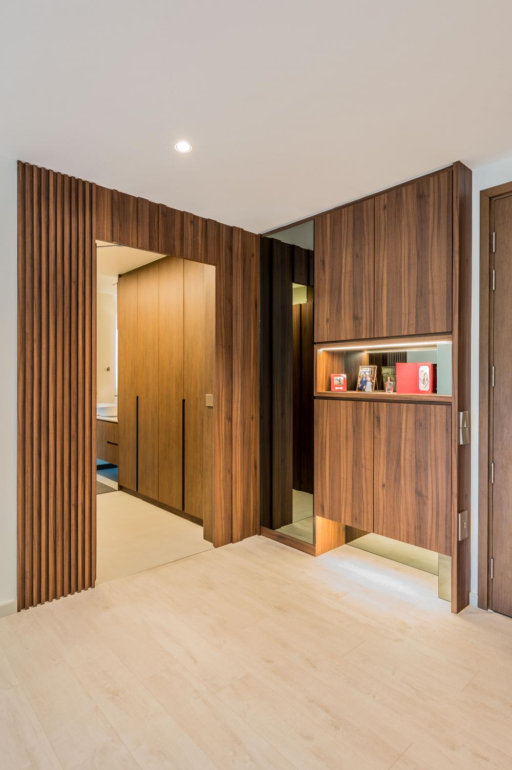 Transitional Foyer with Downlights and Shoe Cabinets