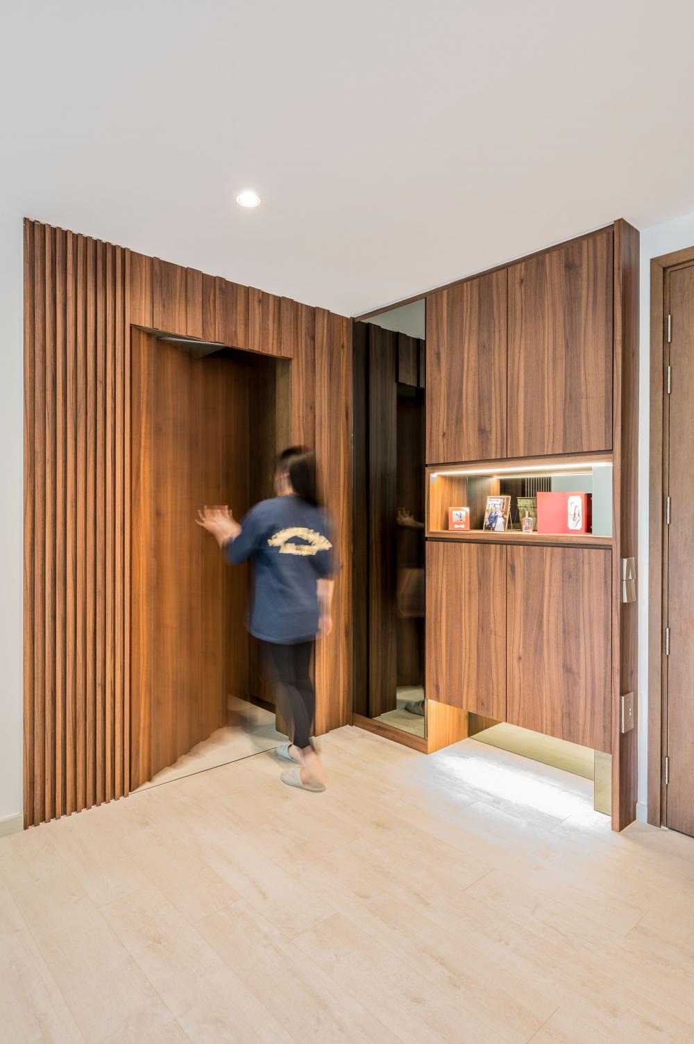 Transitional Foyer with Downlights and Shoe Cabinets