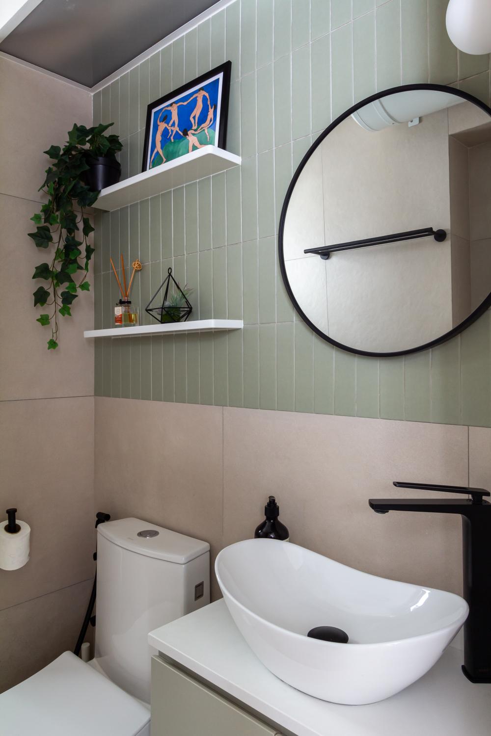 Scandinavian Bathroom with Countertop and Mirror