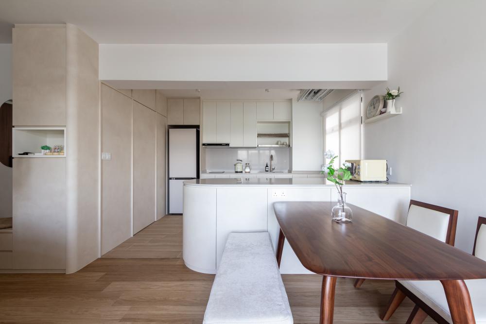 Scandinavian Dining Room with Dining Table and Tableware