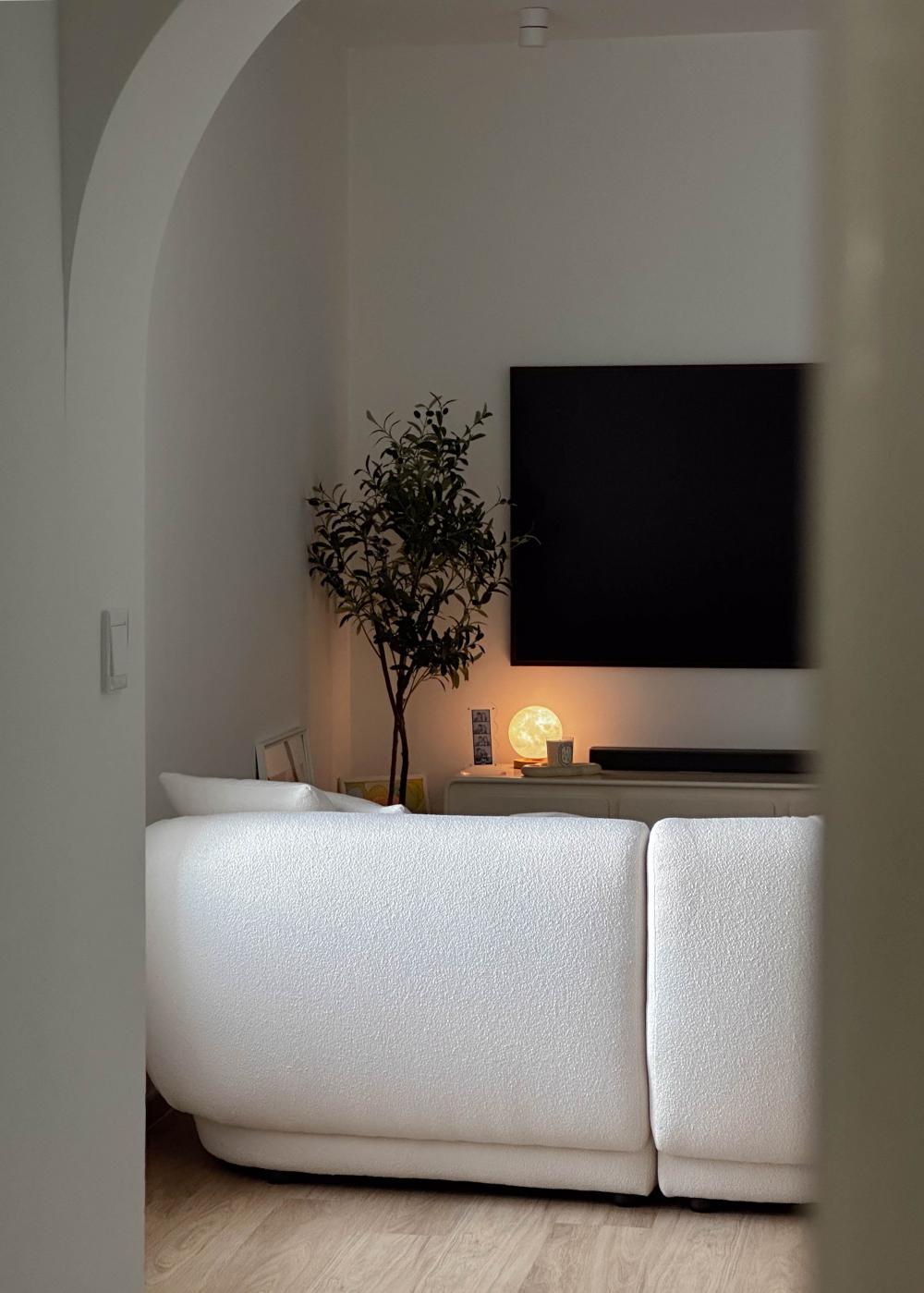 Scandinavian Living Room with Wood Flooring and TV Console