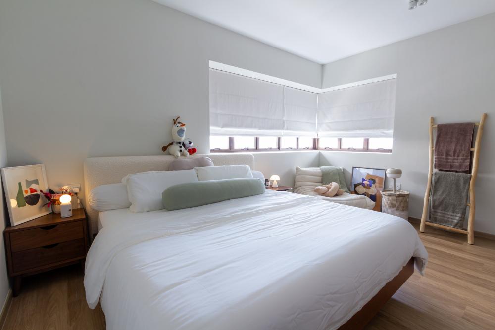 Scandinavian Bedroom with Roller Blinds and Bed