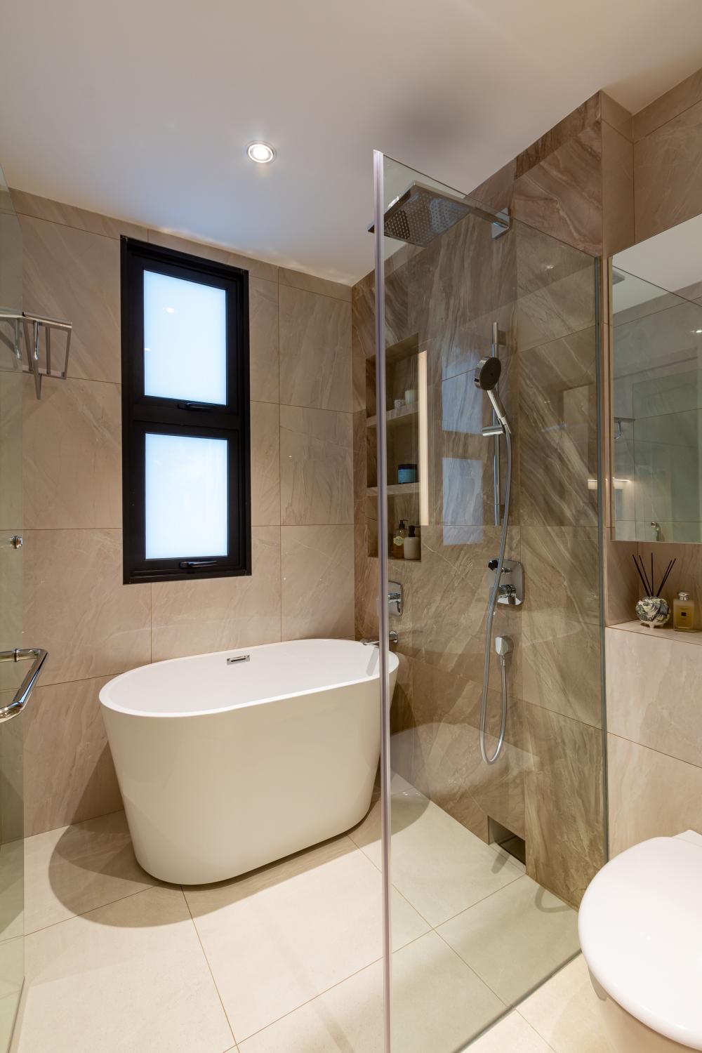 Modern Bathroom with Bathtub and Showers