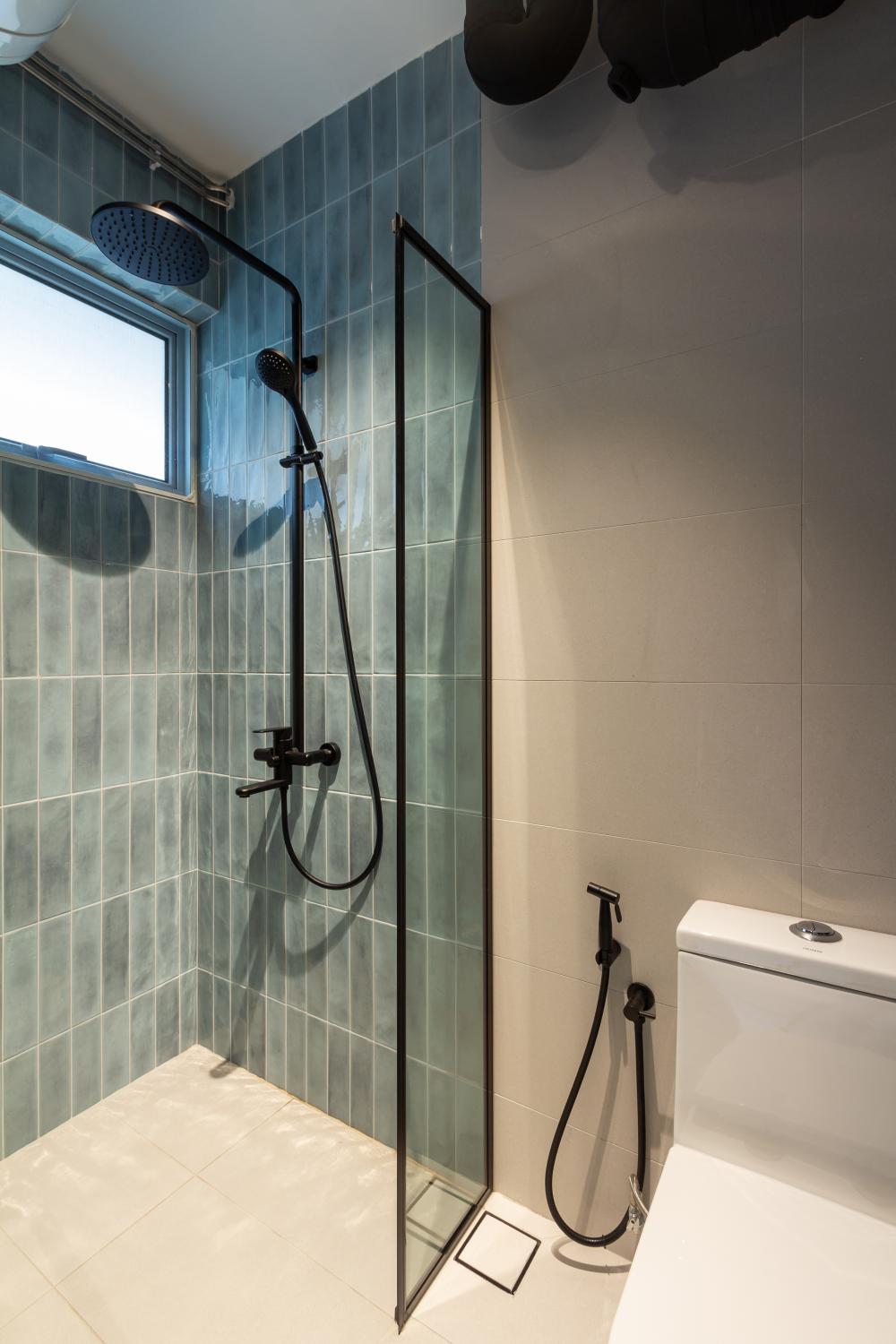 Modern Bathroom with Showers and Bathroom Stools