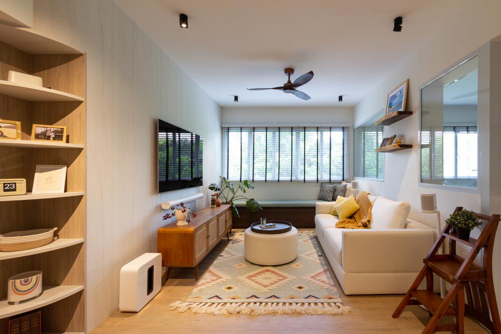 Modern Living Room with Wood Flooring and TV Console