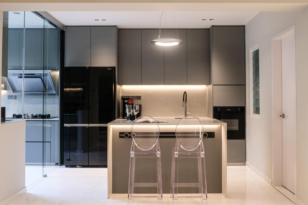 Modern Kitchen with Countertop and Kitchen Island