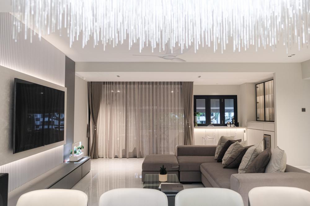 Modern Living Room with TV Console and Feature Wall
