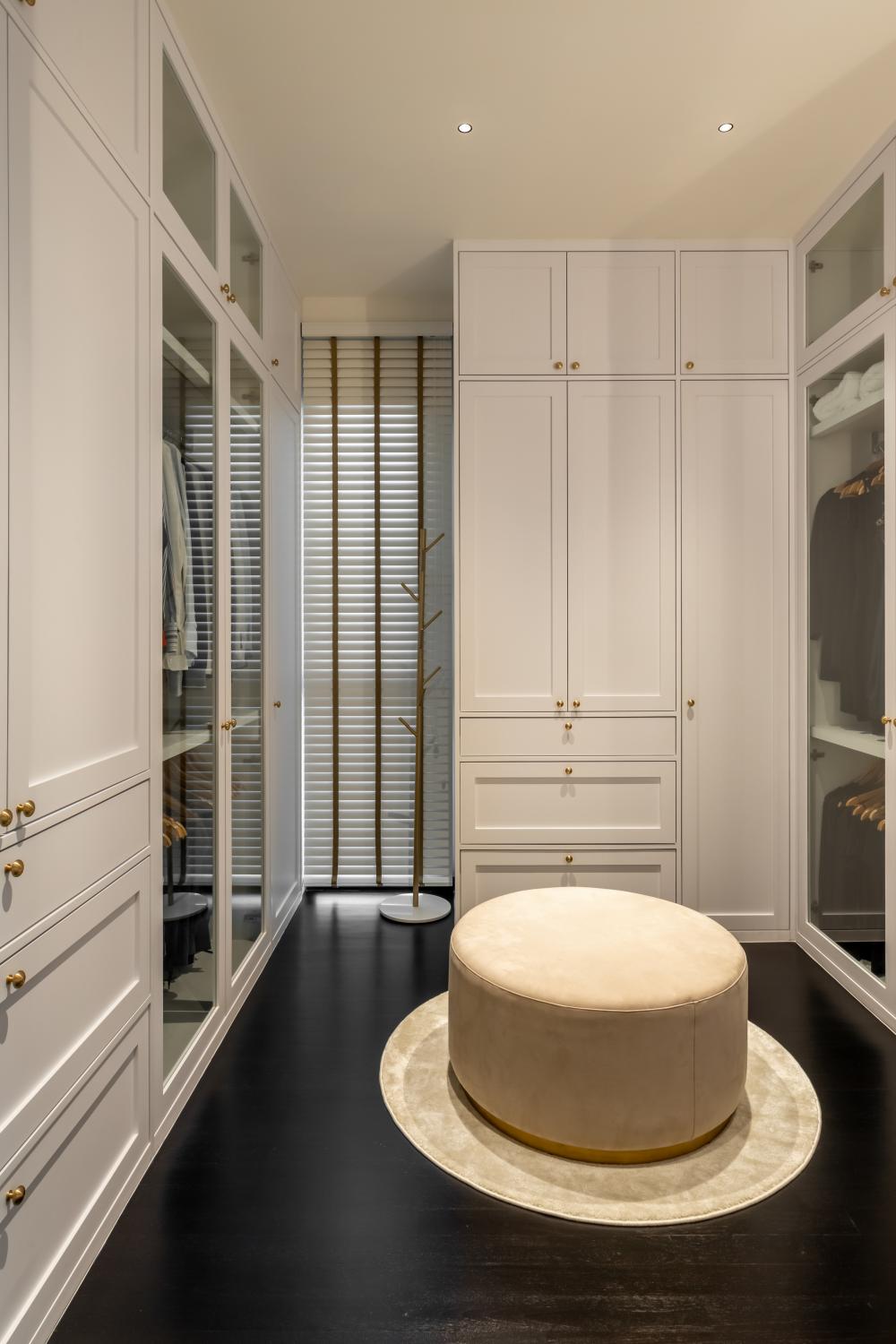 Eclectic Walk-in Wardrobe with Glass Door and Wardrobe