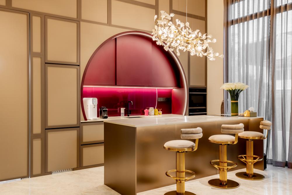 Eclectic Home Bar with Countertop and Kitchen Island