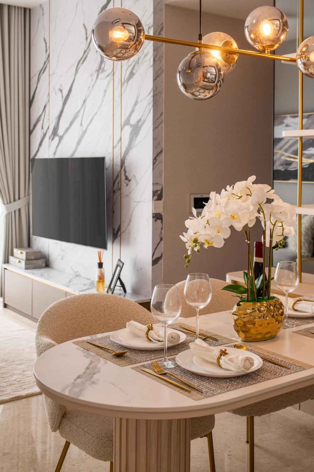 Modern Dining Room with Drop Light and Dining Chairs