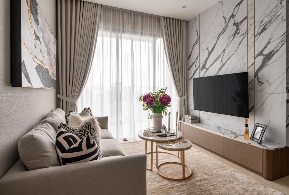 Modern Living Room with TV Console and Feature Wall