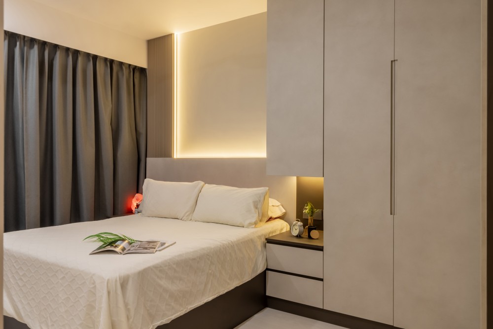 Modern Bedroom with Wardrobe and Curtain