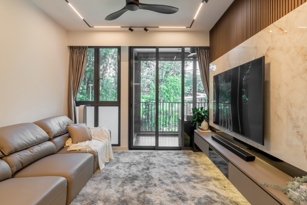 Modern Living Room with TV Console and Feature Wall