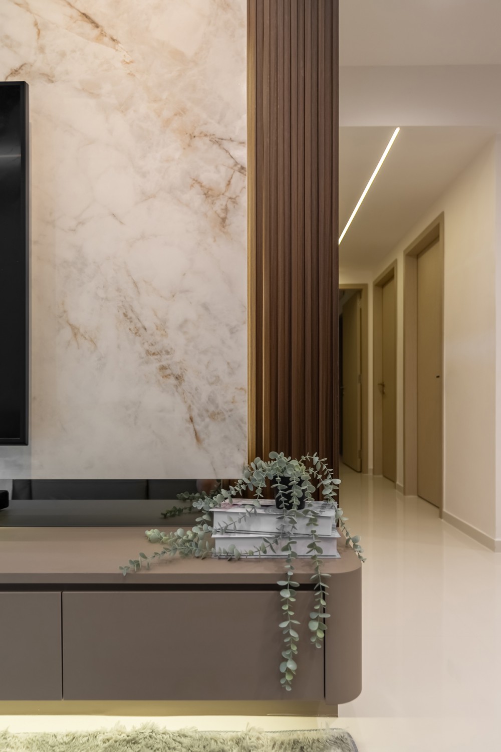 Modern Living Room with TV Console and Feature Wall