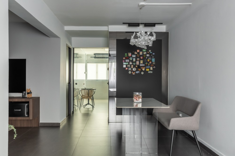 Modern Dining Room with TV Console and Mirror