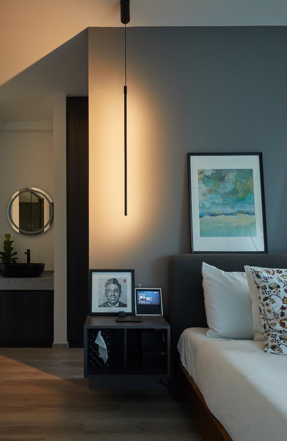 Transitional Bedroom with Flooring and Lighting