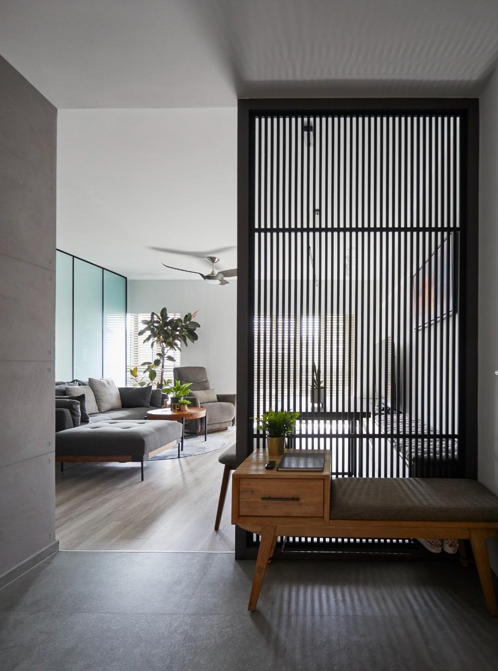 Transitional Foyer with Artwork and Console Table