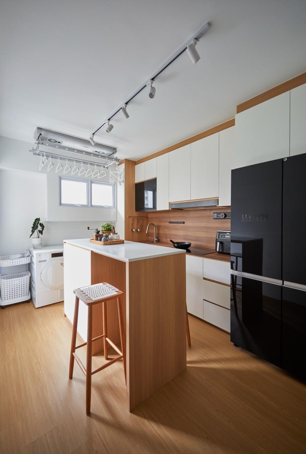 Asian Kitchen with Countertop and Vinyl Flooring