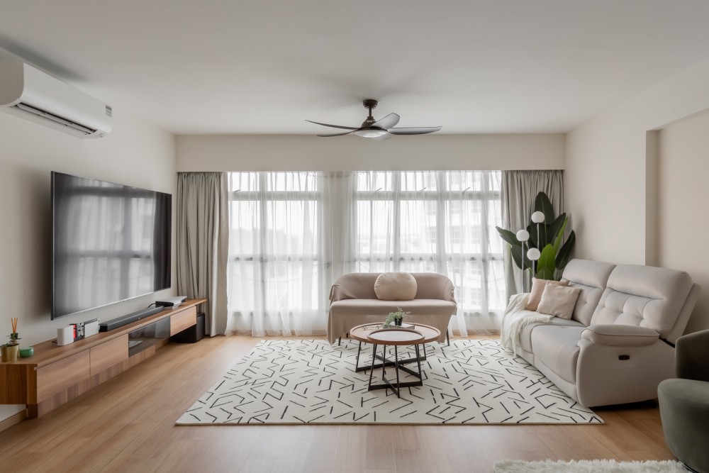 Scandinavian Living Room with Vinyl Flooring and TV Console