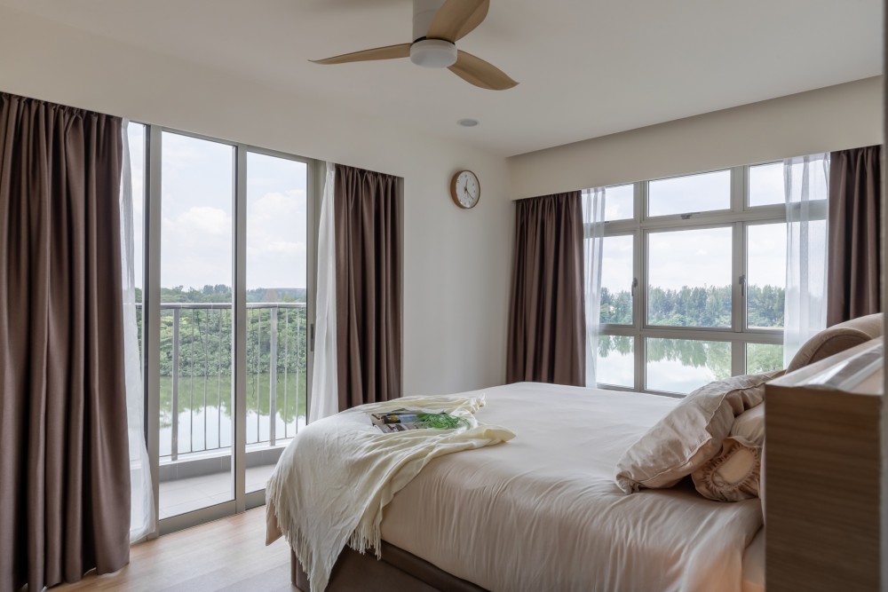 Scandinavian Bedroom with Vinyl Flooring and Feature Wall