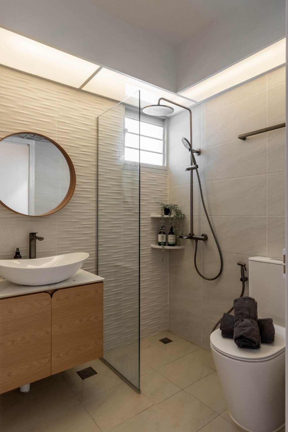Scandinavian Bathroom with Mirror and Shower Screen