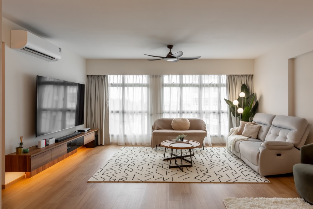 Scandinavian Living Room with Vinyl Flooring and TV Console