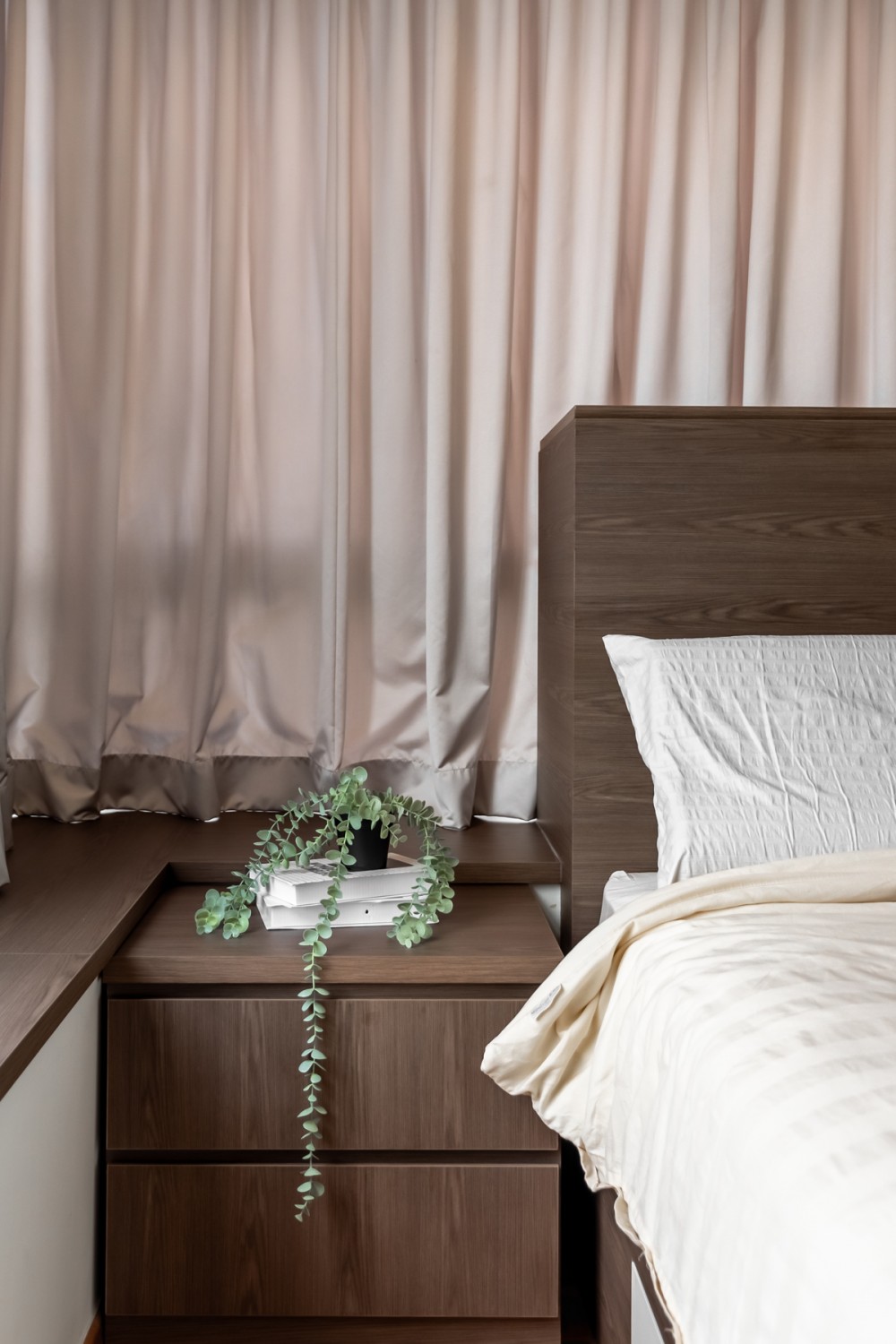 Contemporary Bedroom with Bay Window and Built-in Bed