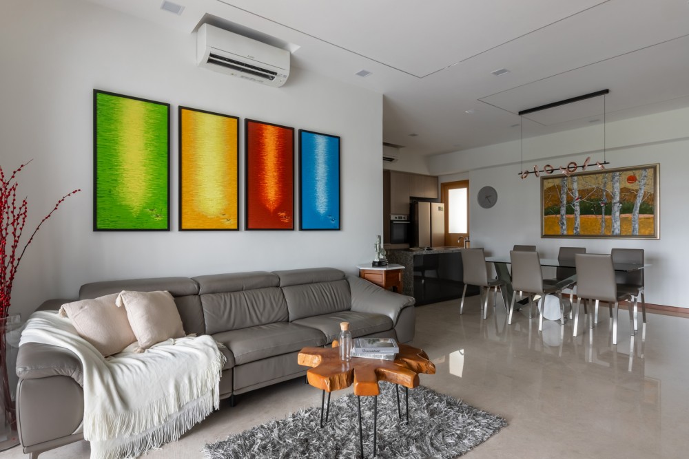 Contemporary Living Room with Sofa and Dining Table