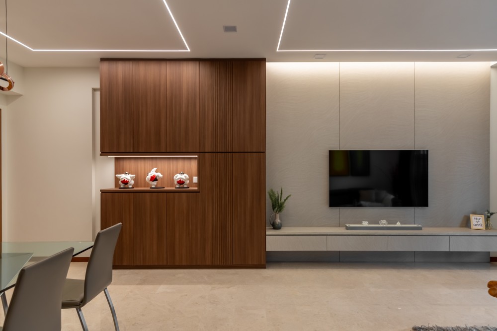 Contemporary Living Room with TV Console and Feature Wall