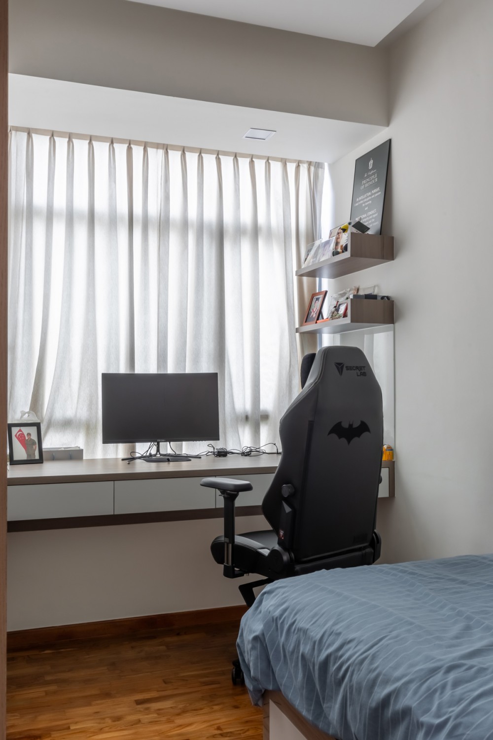 Contemporary Bedroom with Downlights and Desk Chairs