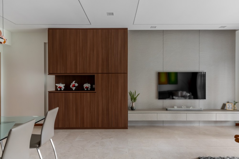 Contemporary Living Room with TV Console and Feature Wall
