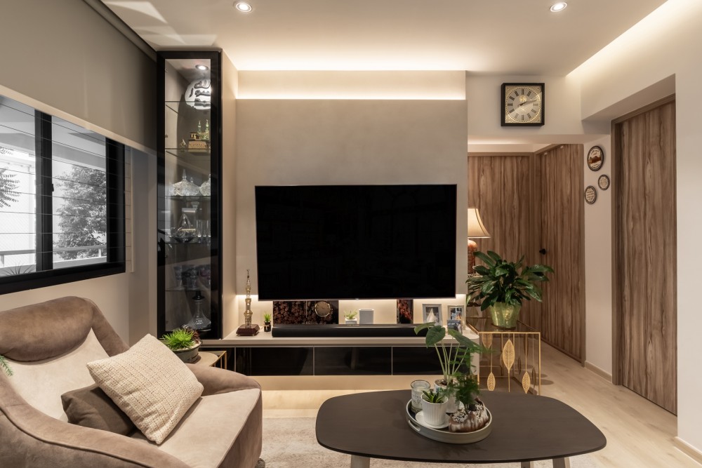 Modern Living Room with Vinyl Flooring and TV Console