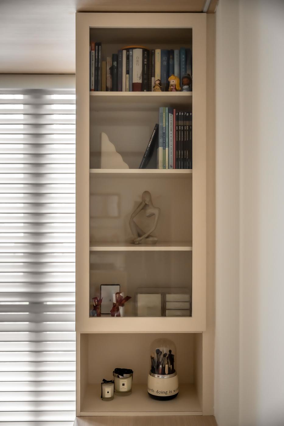 Scandinavian Bedroom with Bookshelf and Wardrobe