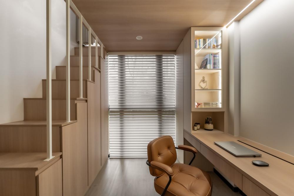 Scandinavian Bedroom with Platform Bed and Drop Light