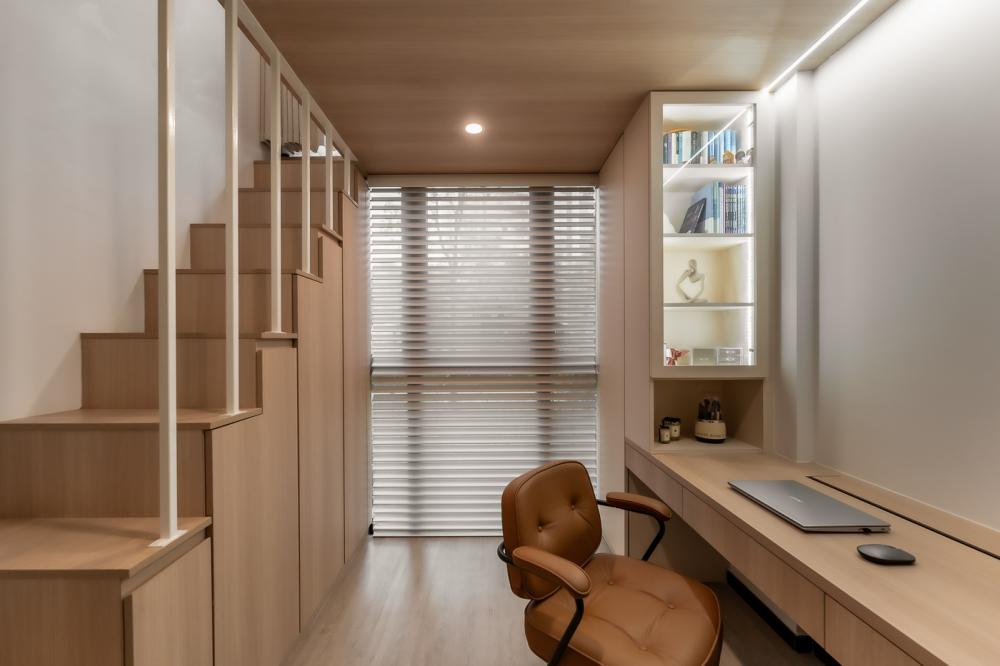 Scandinavian Bedroom with Platform Bed and Vinyl Flooring