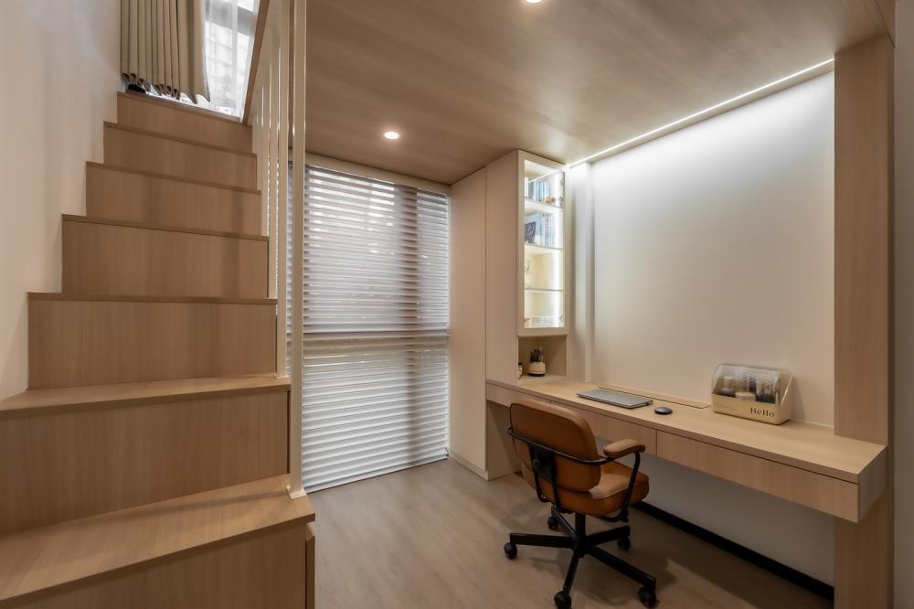 Scandinavian Bedroom with Bookshelf and Platform Bed
