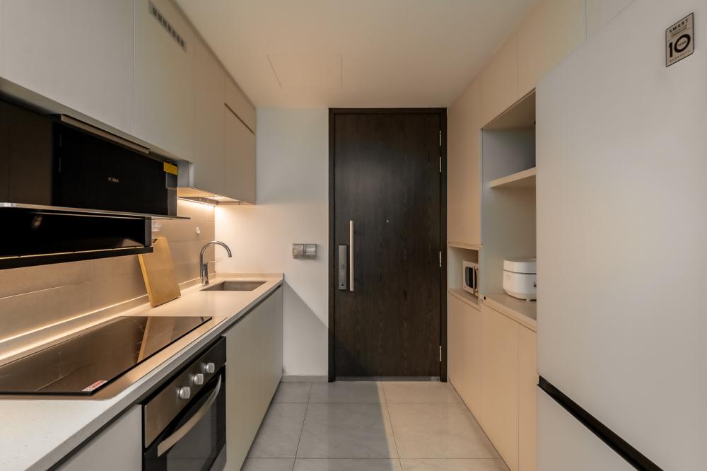 Scandinavian Kitchen with Countertop and Homogeneous Tiles