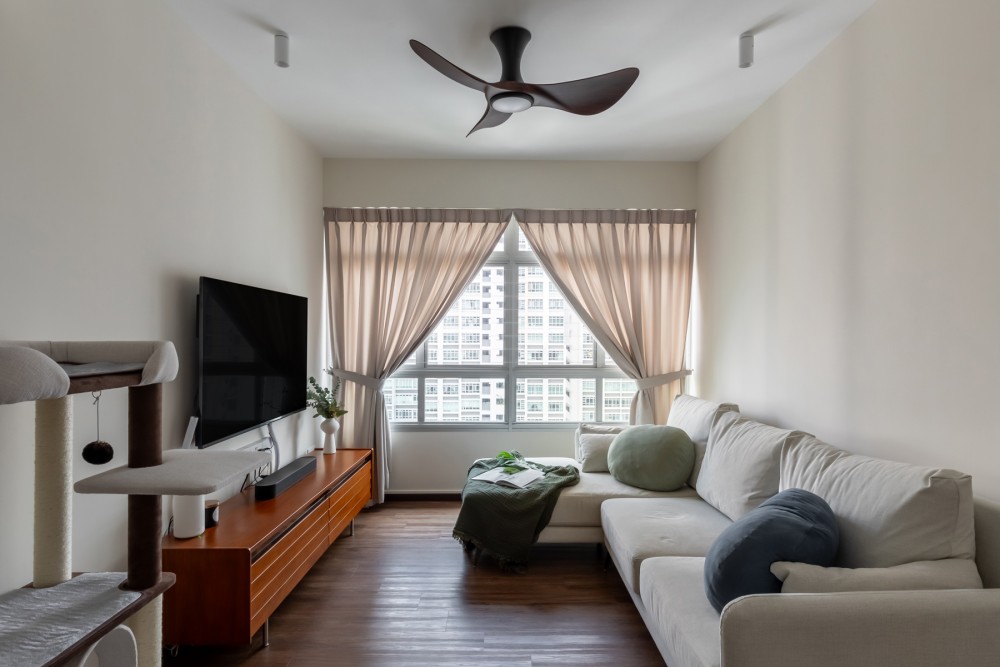 Modern Living Room with Vinyl Flooring and Ceiling Light