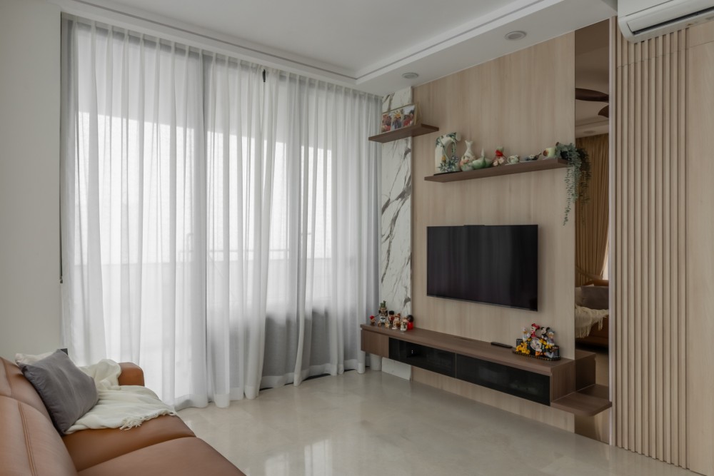 Contemporary Living Room with TV Console and Feature Wall