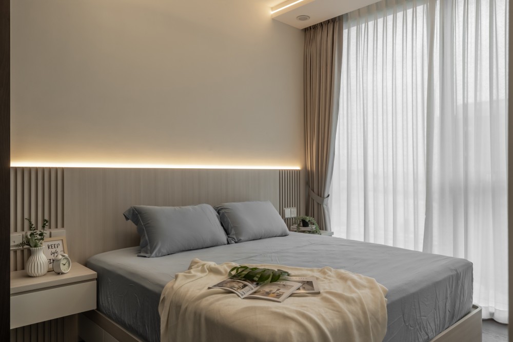 Contemporary Bedroom with Feature Wall and Built-in Bed