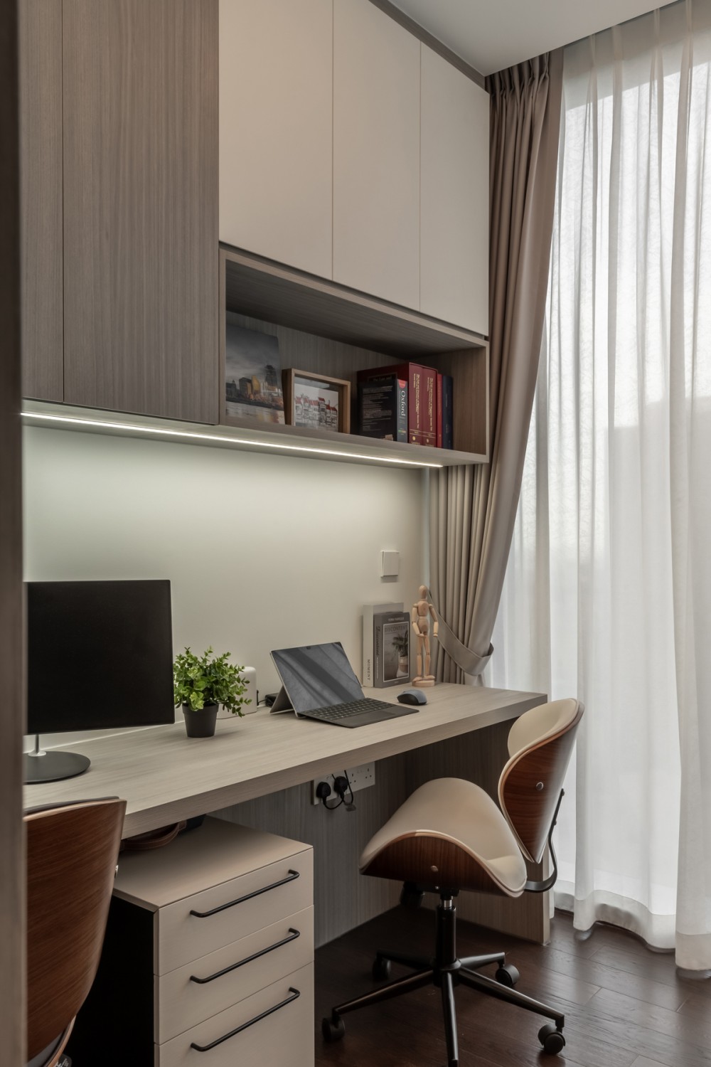Contemporary Study with Curtain and Desk