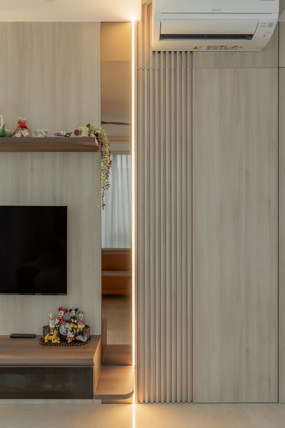 Contemporary Living Room with TV Console and Feature Wall