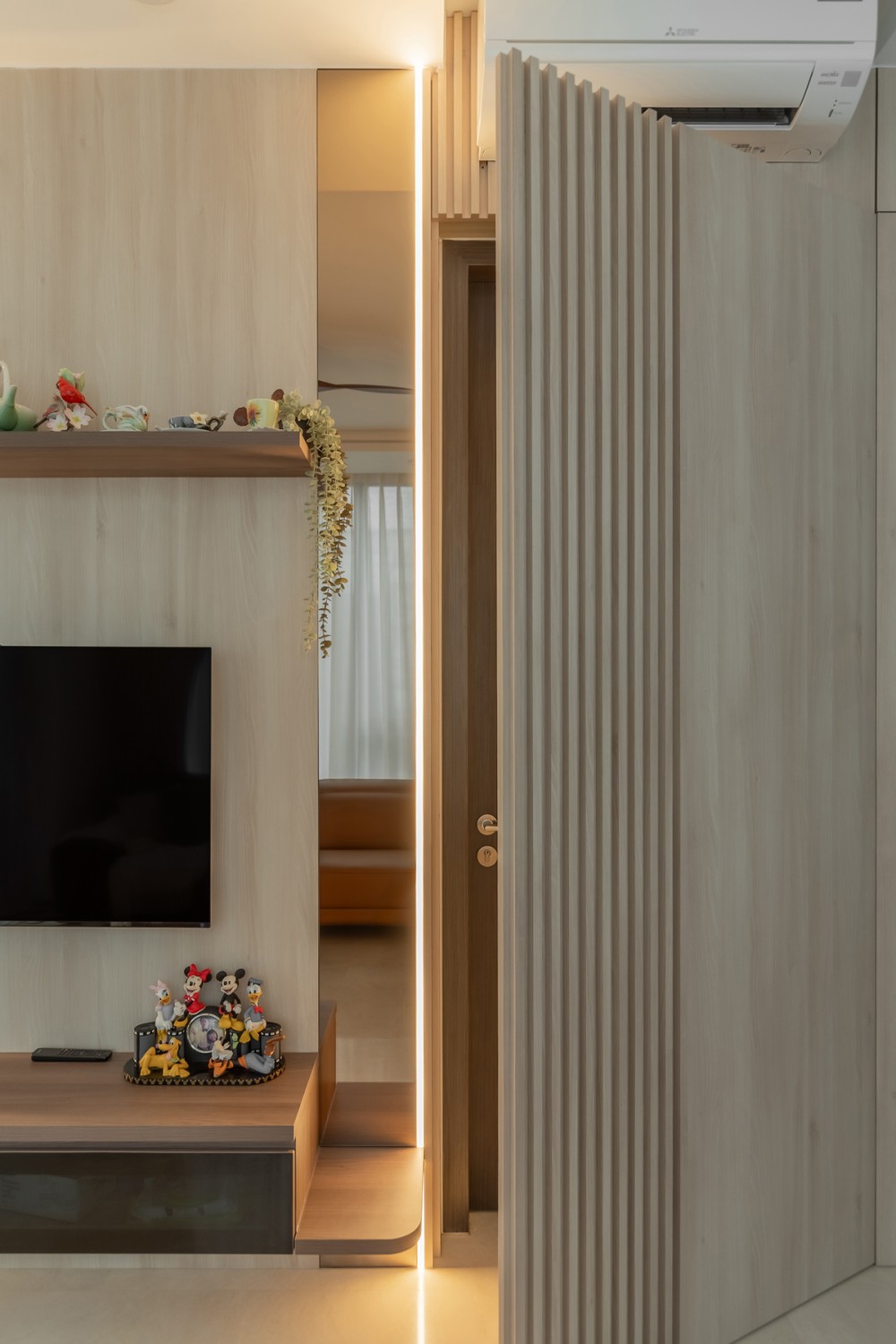 Contemporary Living Room with TV Console and Feature Wall