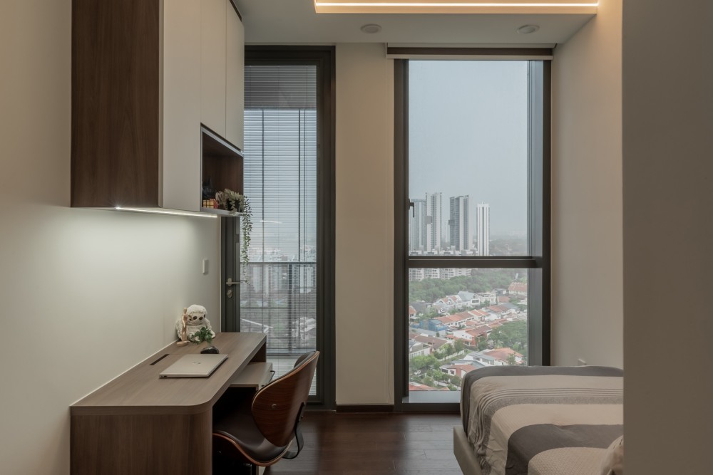 Contemporary Bedroom with Storage Cabinets and Display Cabinets