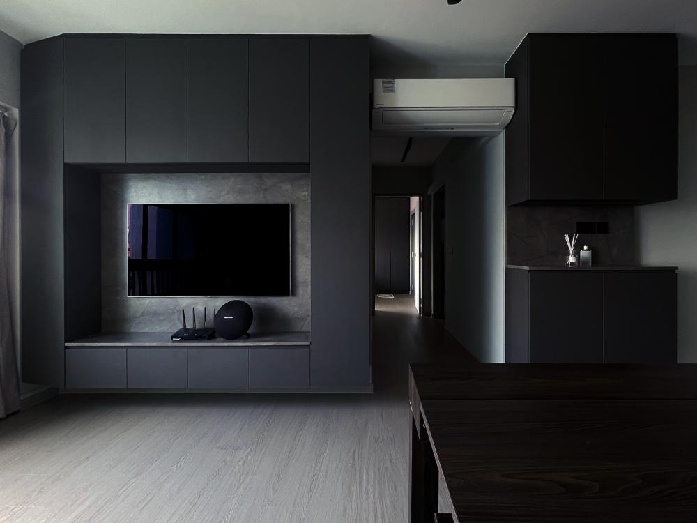 Modern Living Room with Wood Flooring and TV Console