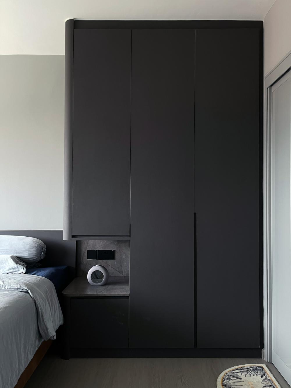 Modern Bedroom with Platform Bed and Wardrobe
