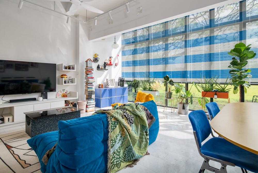 Eclectic Living Room with TV Console and Sofa